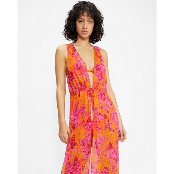 💕TED BAKER💕 Rosaliy Full Length Swim  Cover Up ~ Bright Pink Print Large NWT - Picture 5 of 16